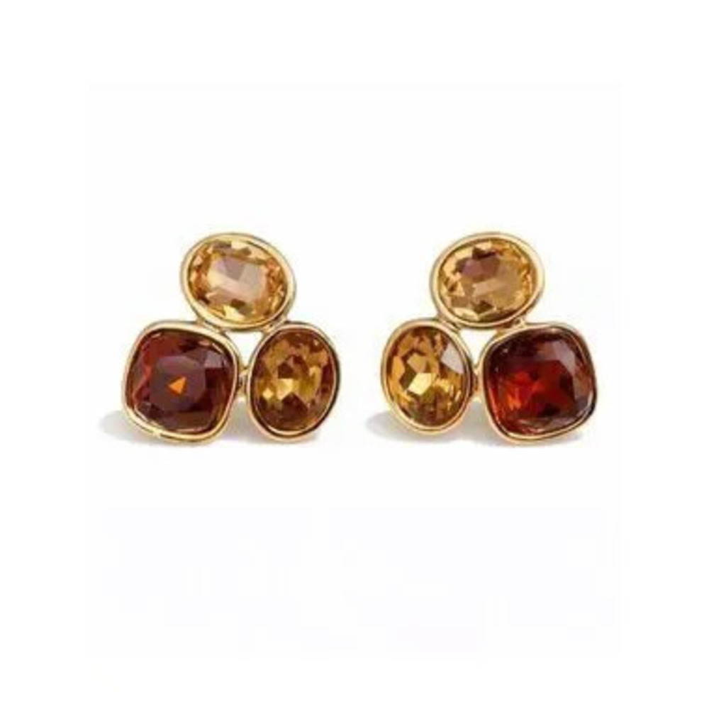 New! Gold Spice Crystal Cluster Post Earrings (3039) NWOT